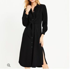 Loft Black Knot Front Midi Shirtdress; Size 8; EUC
